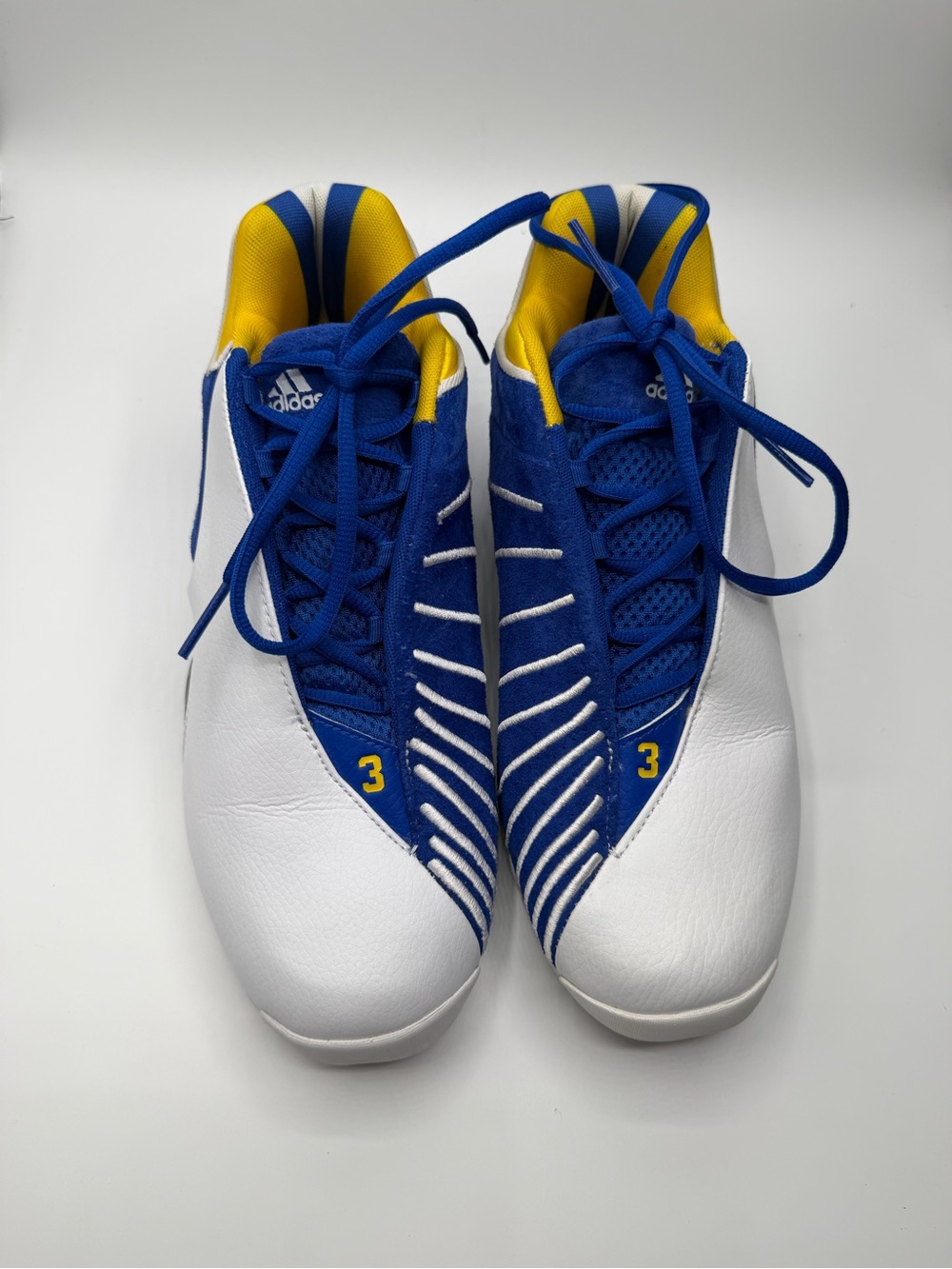 Adidas White T-Mac 3 basketball shoes Blue/yellow accents - men’s size 8.5